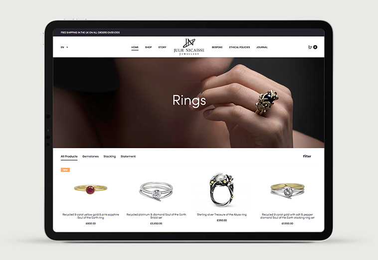 Julie Nicaisse Jewellery Designer 4 | Projects by Andre Armacollo Freelance Web Designer